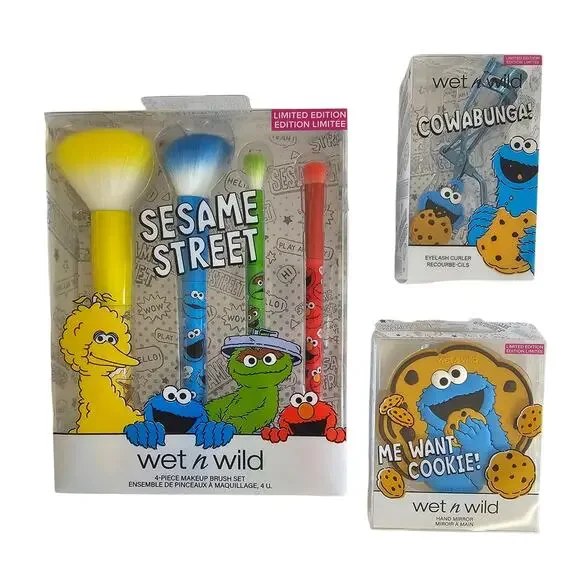 3 WET n WILD Lot SESAME STREET Limited Edition Makeup Brush Mirror Lash Curler - Picture 1 of 7